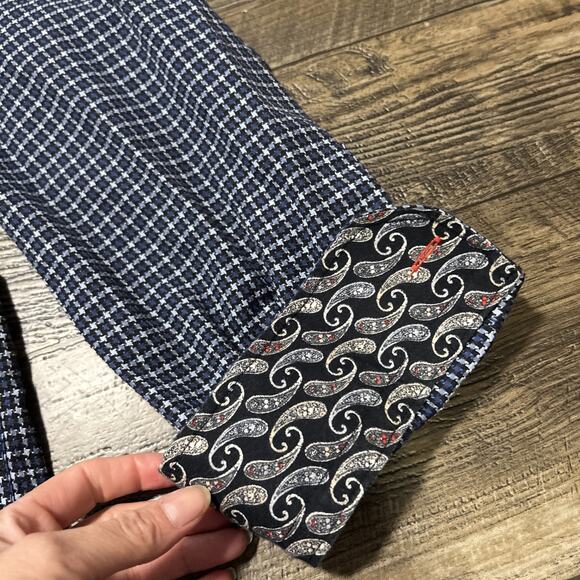 7 Downie Men’s Button Down Shirt Contrast Cuff Size 3X Blue Plaid Textured - Picture 4 of 9